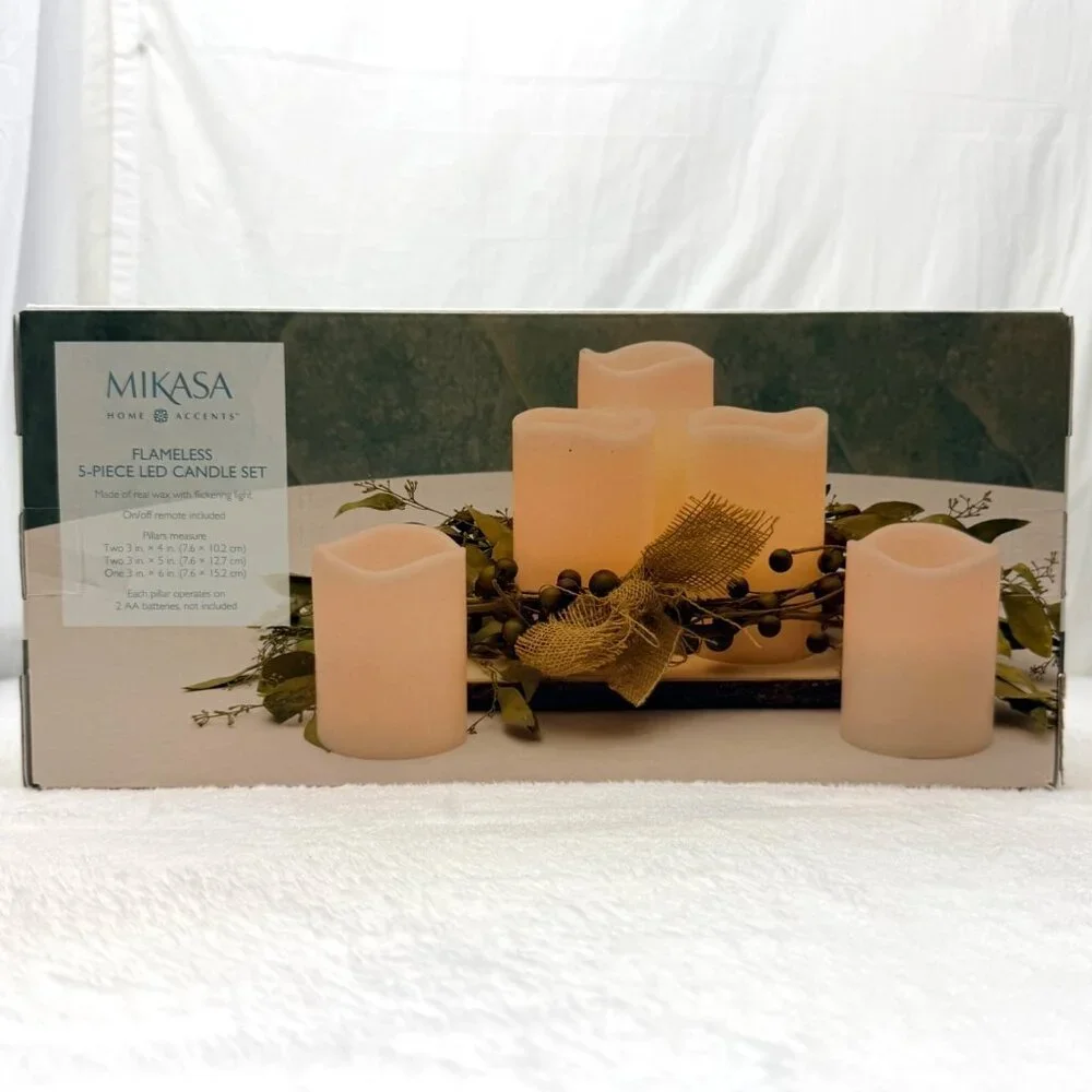 Mikasa Home Accents Flameless 5-Piece LED Candle Set Real Wax Flickering Light